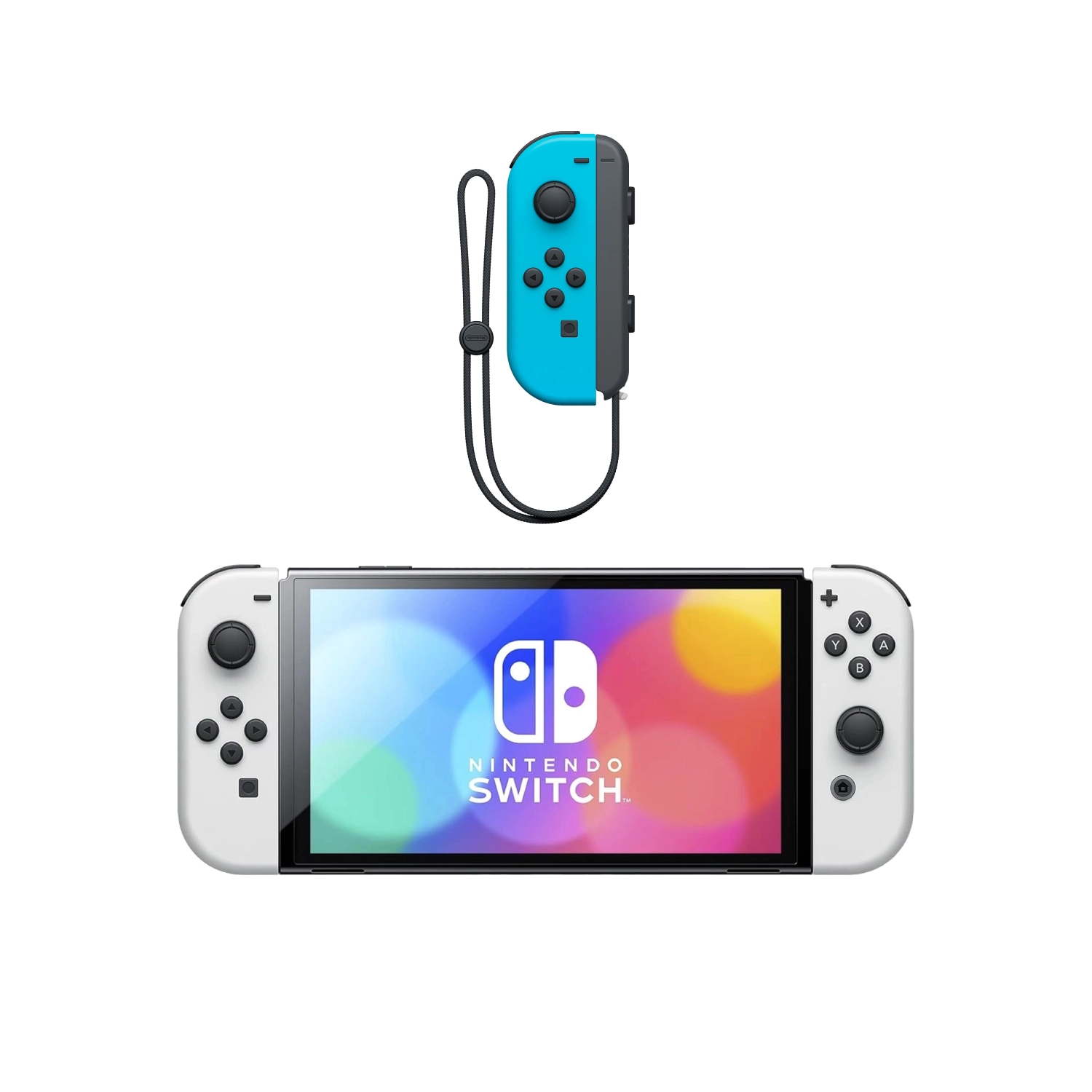 Игровая приставка Nintendo Switch OLED White + Joy-Con Neon Blue (L)